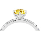 White gold Pear Cut Yellow Sapphire Pavé Solitaire Ring with Round Band and Prong Setting_16