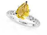 White gold Pear Cut Yellow Sapphire Pavé Solitaire Ring with Round Band and Prong Setting_37