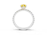 White gold Pear Cut Yellow Sapphire Pavé Solitaire Ring with Round Band and Prong Setting_39