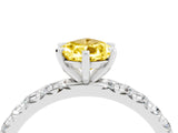 White gold Pear Cut Yellow Sapphire Pavé Solitaire Ring with Round Band and Prong Setting_40