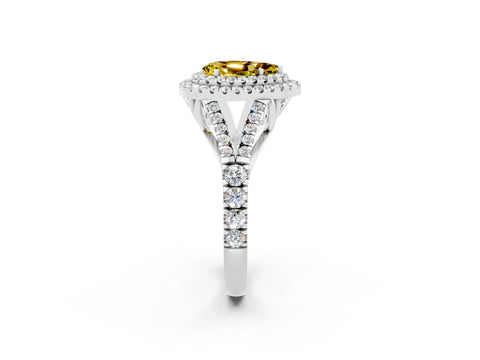 White gold Pear Cut Yellow Sapphire Pavé Split Shank Double Halo Engagement Ring_2