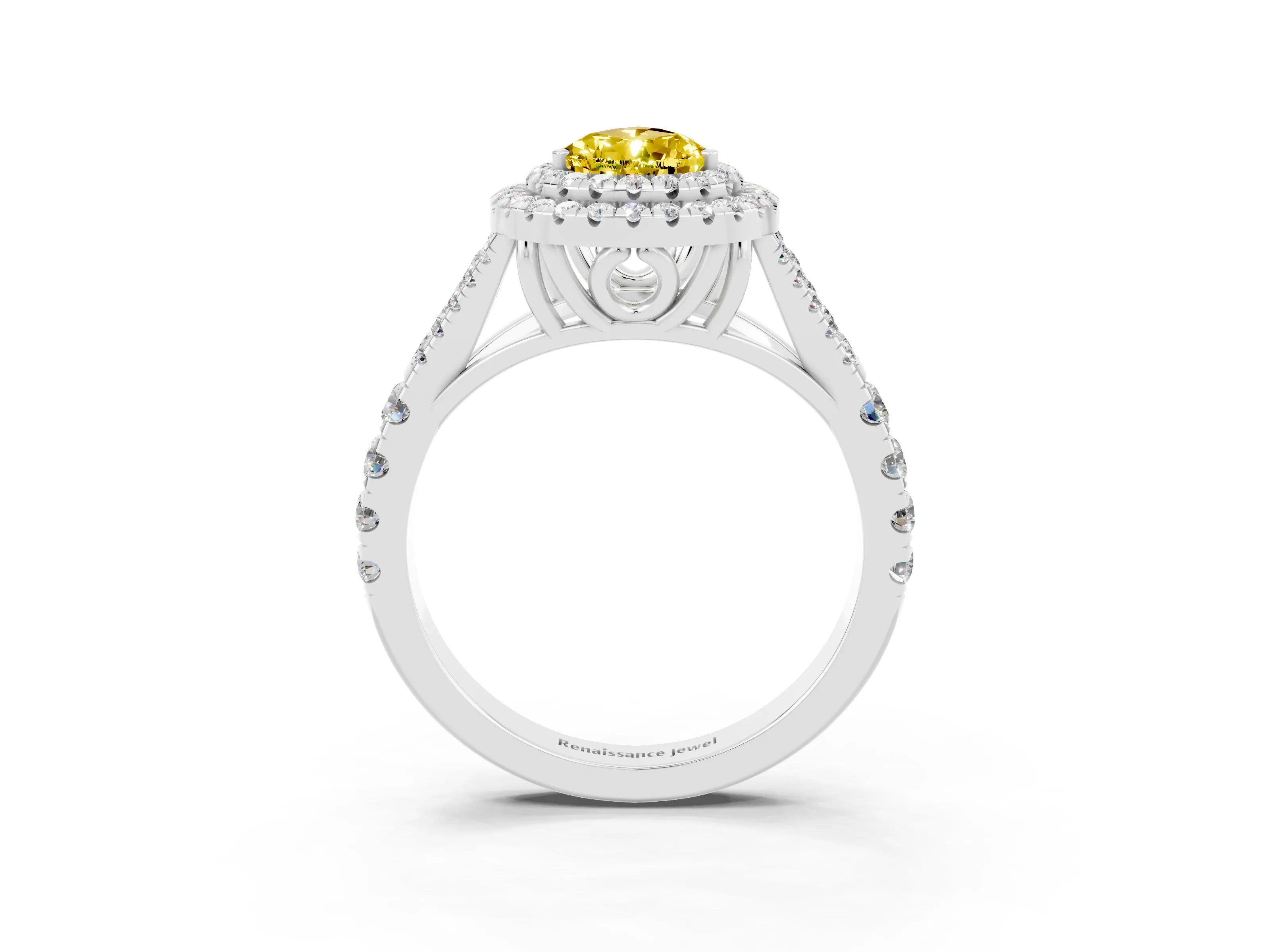 White gold Pear Cut Yellow Sapphire Pavé Split Shank Double Halo Engagement Ring_3