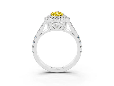 White gold Pear Cut Yellow Sapphire Pavé Split Shank Double Halo Engagement Ring_3