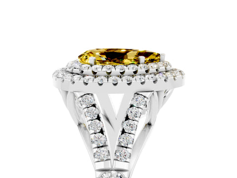 White gold Pear Cut Yellow Sapphire Pavé Split Shank Double Halo Engagement Ring_5