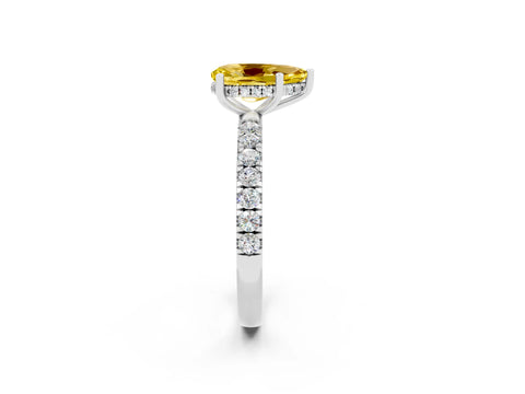 White gold Pear Cut Yellow Sapphire Pave Band Solitaire Ring with Four-Prong Setting_62