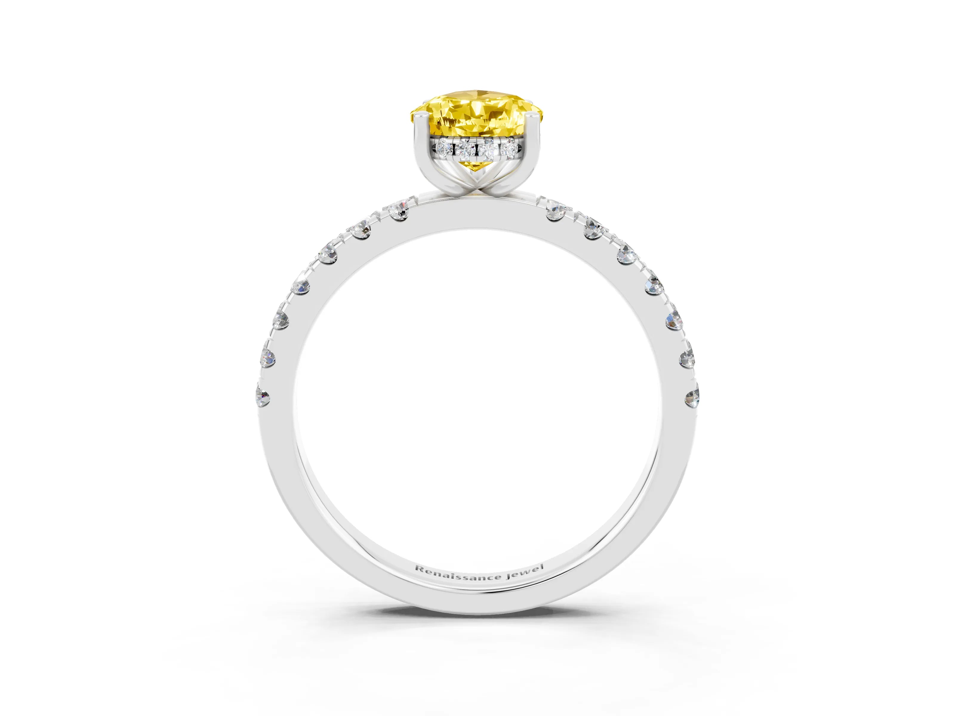 White gold Pear Cut Yellow Sapphire Pave Band Solitaire Ring with Four-Prong Setting_63
