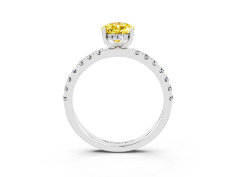 White gold Pear Cut Yellow Sapphire Pave Band Solitaire Ring with Four-Prong Setting_63