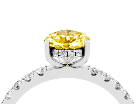 White gold Pear Cut Yellow Sapphire Pave Band Solitaire Ring with Four-Prong Setting_64