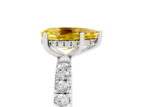 White gold Pear Cut Yellow Sapphire Pave Band Solitaire Ring with Four-Prong Setting_65