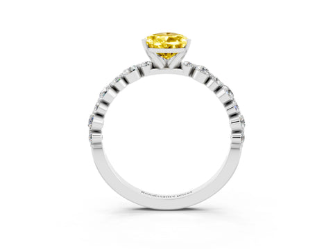 White gold Pear Cut Yellow Sapphire Prong Set Engagement Ring with Pavé Band_15