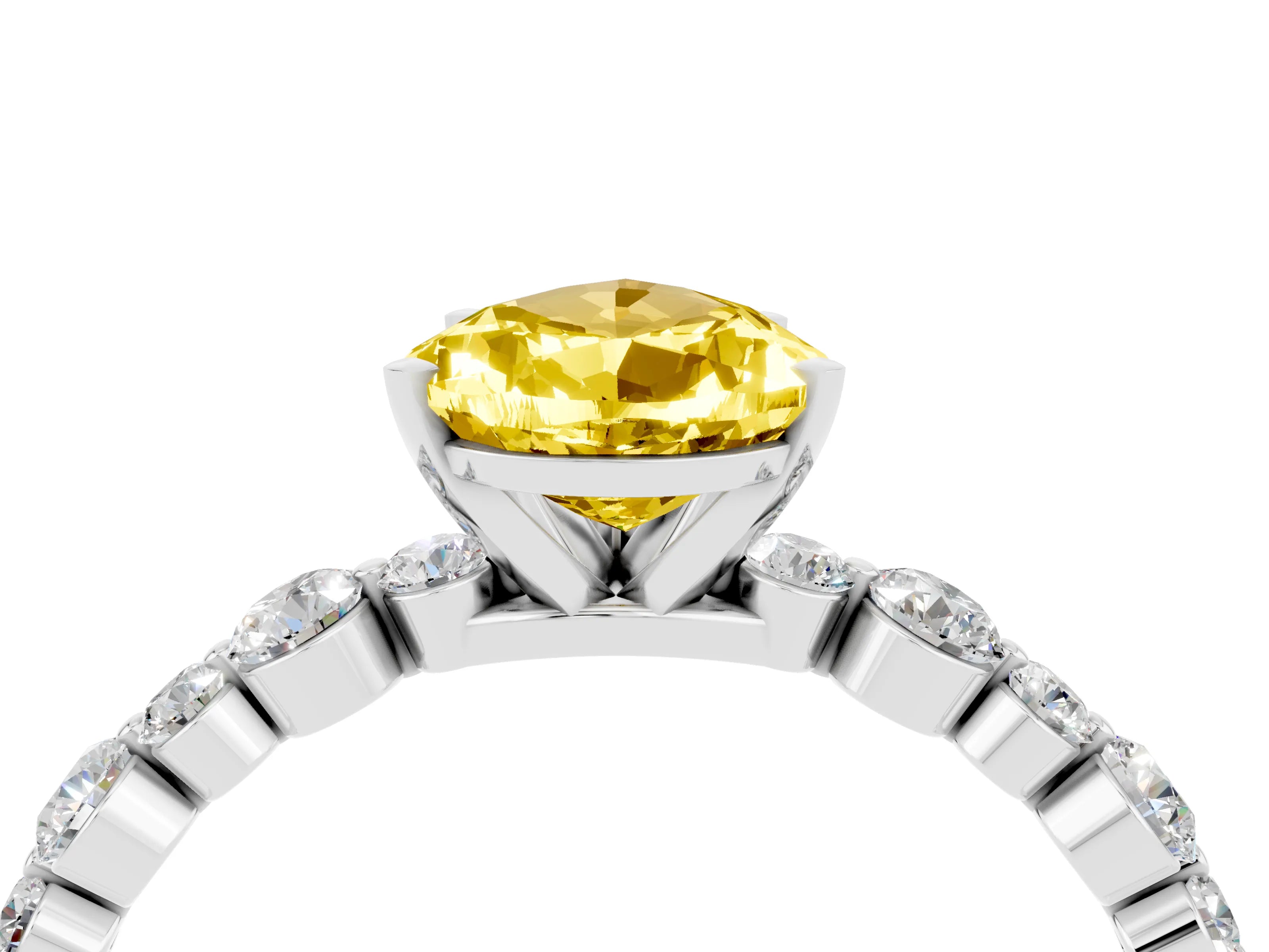 White gold Pear Cut Yellow Sapphire Prong Set Engagement Ring with Pavé Band_16