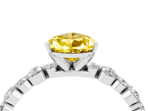 White gold Pear Cut Yellow Sapphire Prong Set Engagement Ring with Pavé Band_16