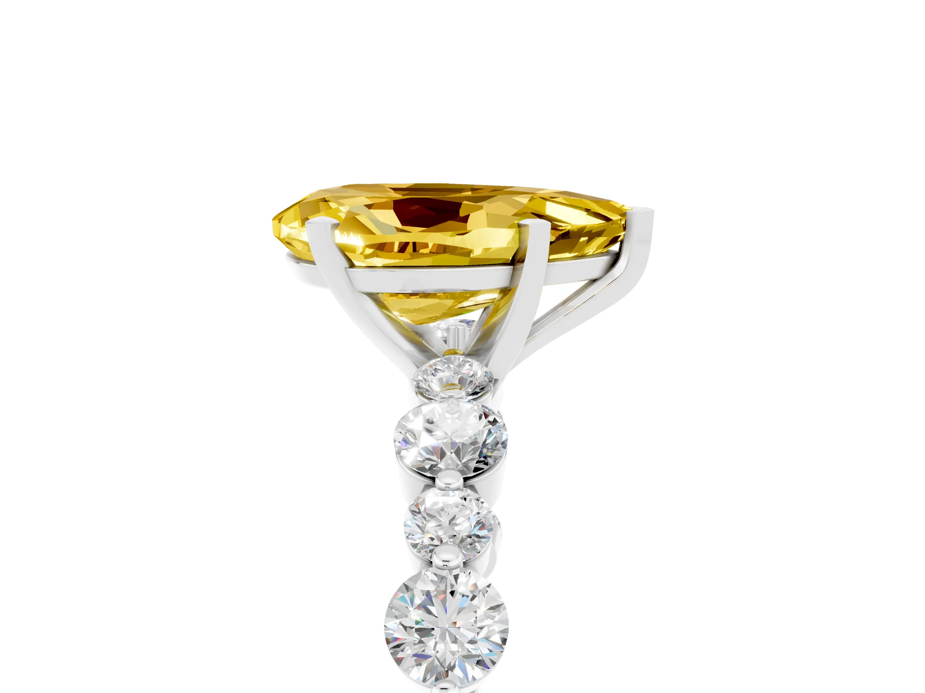White gold Pear Cut Yellow Sapphire Prong Set Engagement Ring with Pavé Band_17