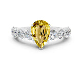 White gold Pear Cut Yellow Sapphire Prong Setting with Side Stones on a Pave Band_24