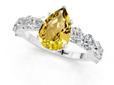 White gold Pear Cut Yellow Sapphire Prong Setting with Side Stones on a Pave Band_25