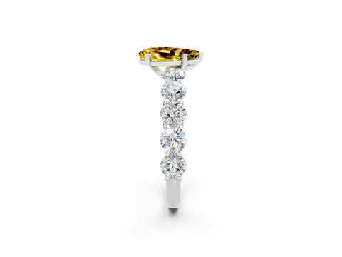 White gold Pear Cut Yellow Sapphire Prong Setting with Side Stones on a Pave Band_26