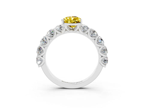 White gold Pear Cut Yellow Sapphire Prong Setting with Side Stones on a Pave Band_27