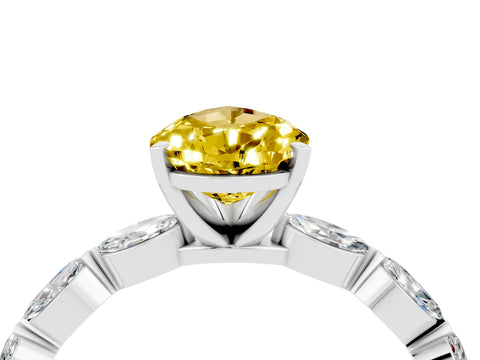 White gold Pear Cut Yellow Sapphire Ring with Marquise Side Stones and Prong Setting_16