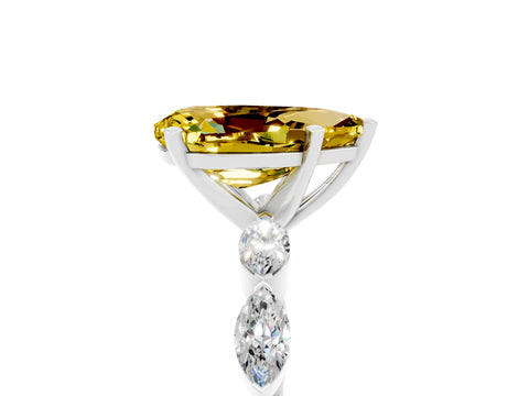 White gold Pear Cut Yellow Sapphire Ring with Marquise Side Stones and Prong Setting_17