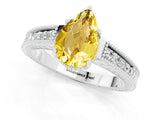 White gold Pear Cut Yellow Sapphire Ring with Milgrain Pavé Band and Four-Prong Setting_60