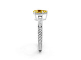 White gold Pear Cut Yellow Sapphire Ring with Milgrain Pavé Band and Four-Prong Setting_61