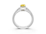 White gold Pear Cut Yellow Sapphire Ring with Milgrain Pavé Band and Four-Prong Setting_62