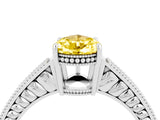 White gold Pear Cut Yellow Sapphire Ring with Milgrain Pavé Band and Four-Prong Setting_63