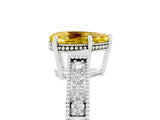 White gold Pear Cut Yellow Sapphire Ring with Milgrain Pavé Band and Four-Prong Setting_64