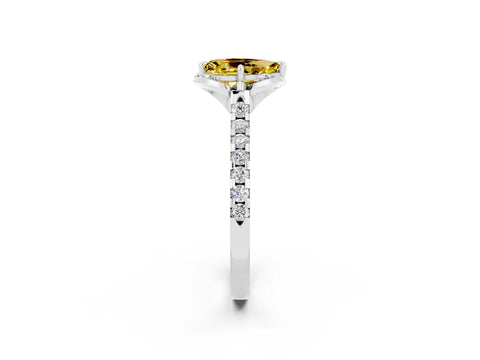 White gold Pear Cut Yellow Sapphire Ring with Pavé Band and Floral Prong Setting_2