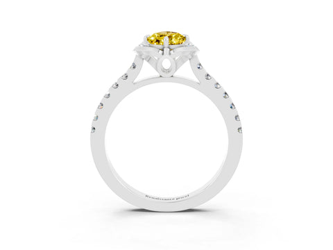 White gold Pear Cut Yellow Sapphire Ring with Pavé Band and Floral Prong Setting_3
