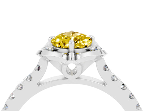 White gold Pear Cut Yellow Sapphire Ring with Pavé Band and Floral Prong Setting_4