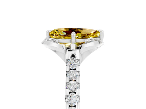 White gold Pear Cut Yellow Sapphire Ring with Pavé Band and Floral Prong Setting_5