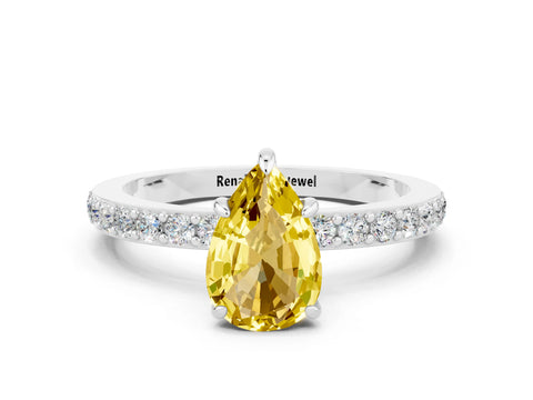 White gold Pear Cut Yellow Sapphire Ring with Pavé Band and Four-Prong Setting_24