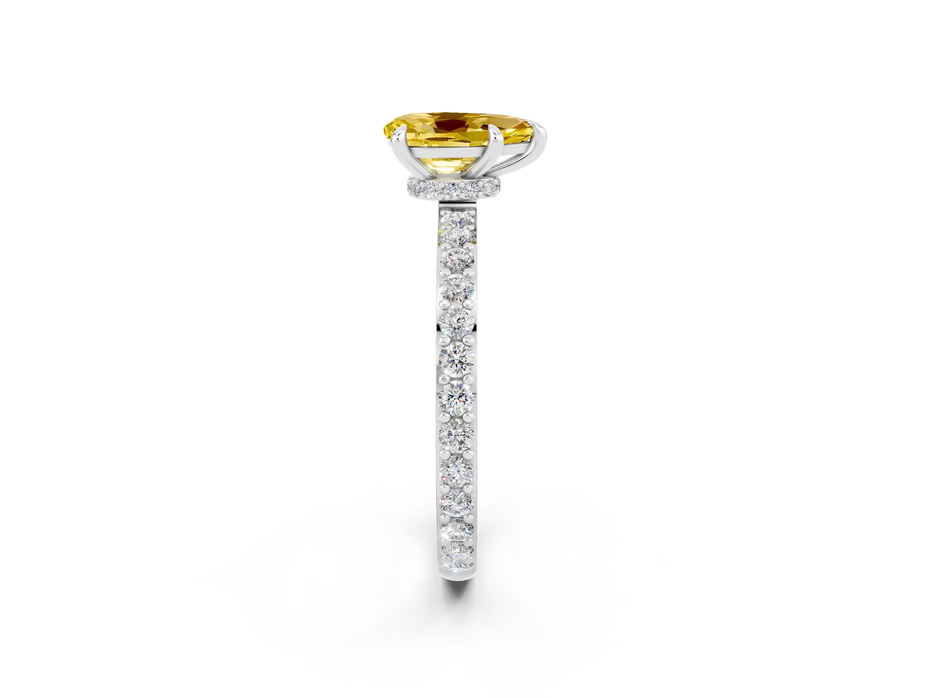 White gold Pear Cut Yellow Sapphire Ring with Pavé Band and Four-Prong Setting_26