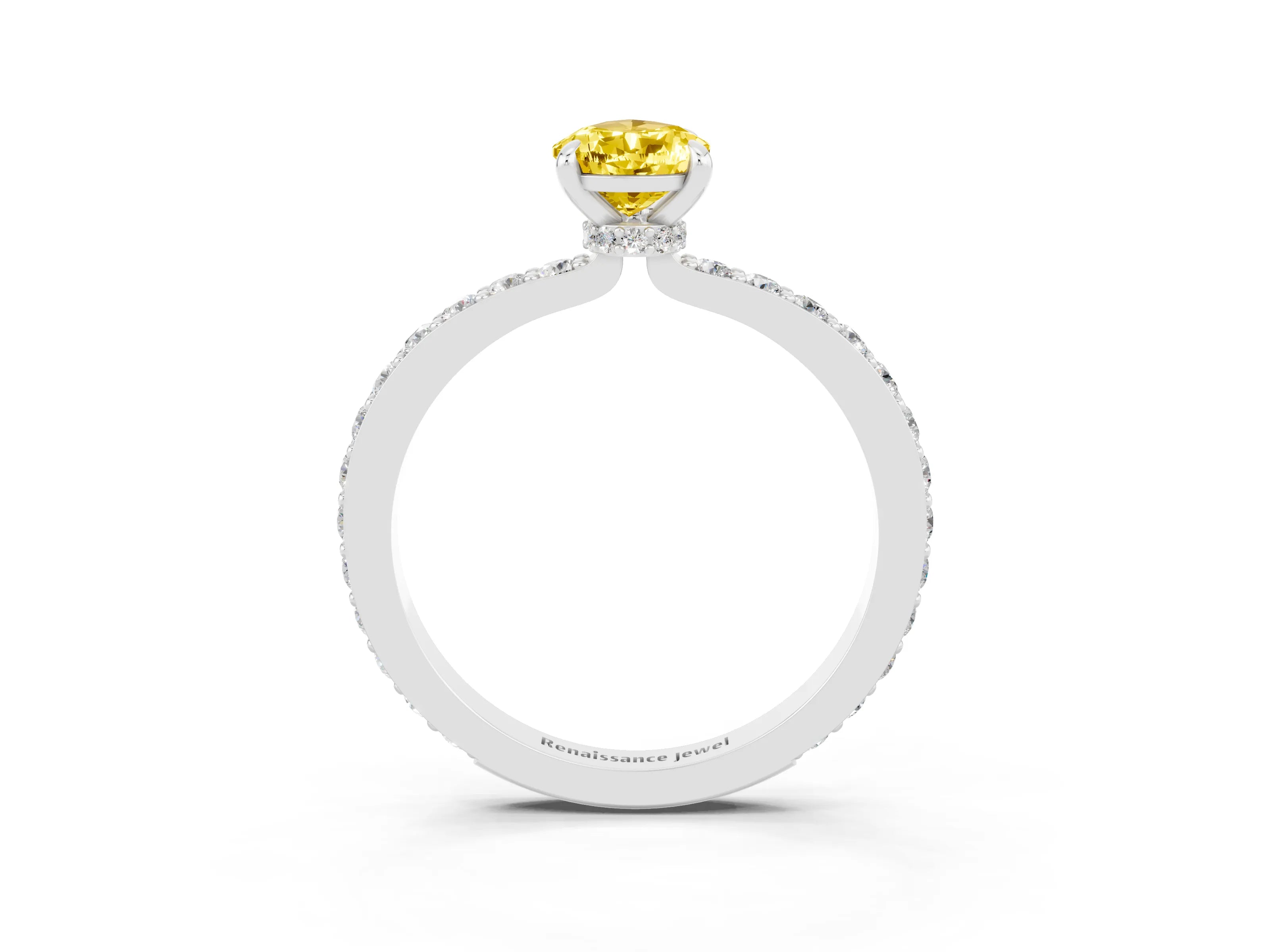 White gold Pear Cut Yellow Sapphire Ring with Pavé Band and Four-Prong Setting_27