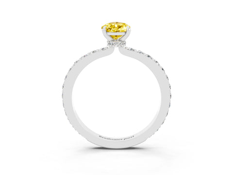 White gold Pear Cut Yellow Sapphire Ring with Pavé Band and Four-Prong Setting_27
