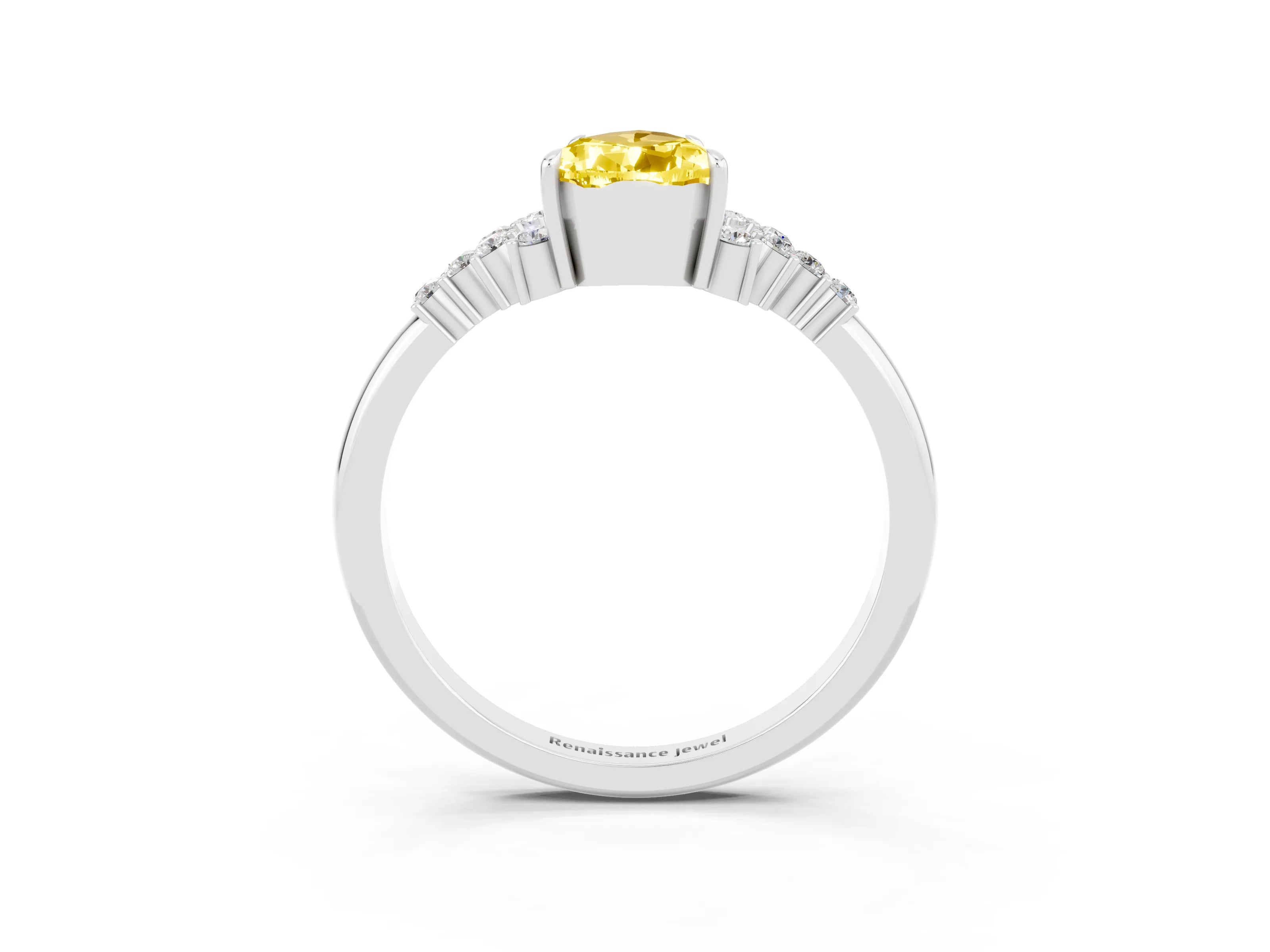 White gold Pear Cut Yellow Sapphire Ring with Side Stones and Four-Prong Setting_63