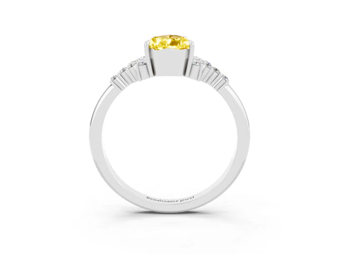 White gold Pear Cut Yellow Sapphire Ring with Side Stones and Four-Prong Setting_63