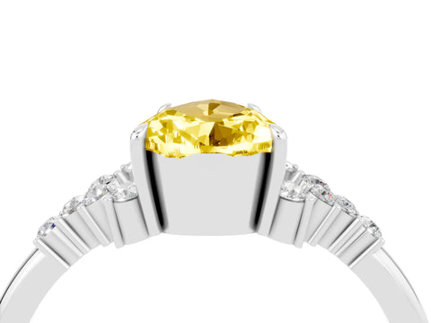 White gold Pear Cut Yellow Sapphire Ring with Side Stones and Four-Prong Setting_64