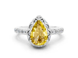 White gold Pear Cut Yellow Sapphire Scalloped Halo Engagement Ring with Round Shared Prong Band_24