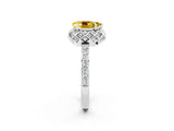 White gold Pear Cut Yellow Sapphire Scalloped Halo Engagement Ring with Round Shared Prong Band_26