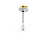 White gold Pear Cut Yellow Sapphire Scalloped Halo Engagement Ring with Round Shared Prong Band_38