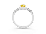 White gold Pear Cut Yellow Sapphire Scattered Round Accent Ring with Prong Setting_27