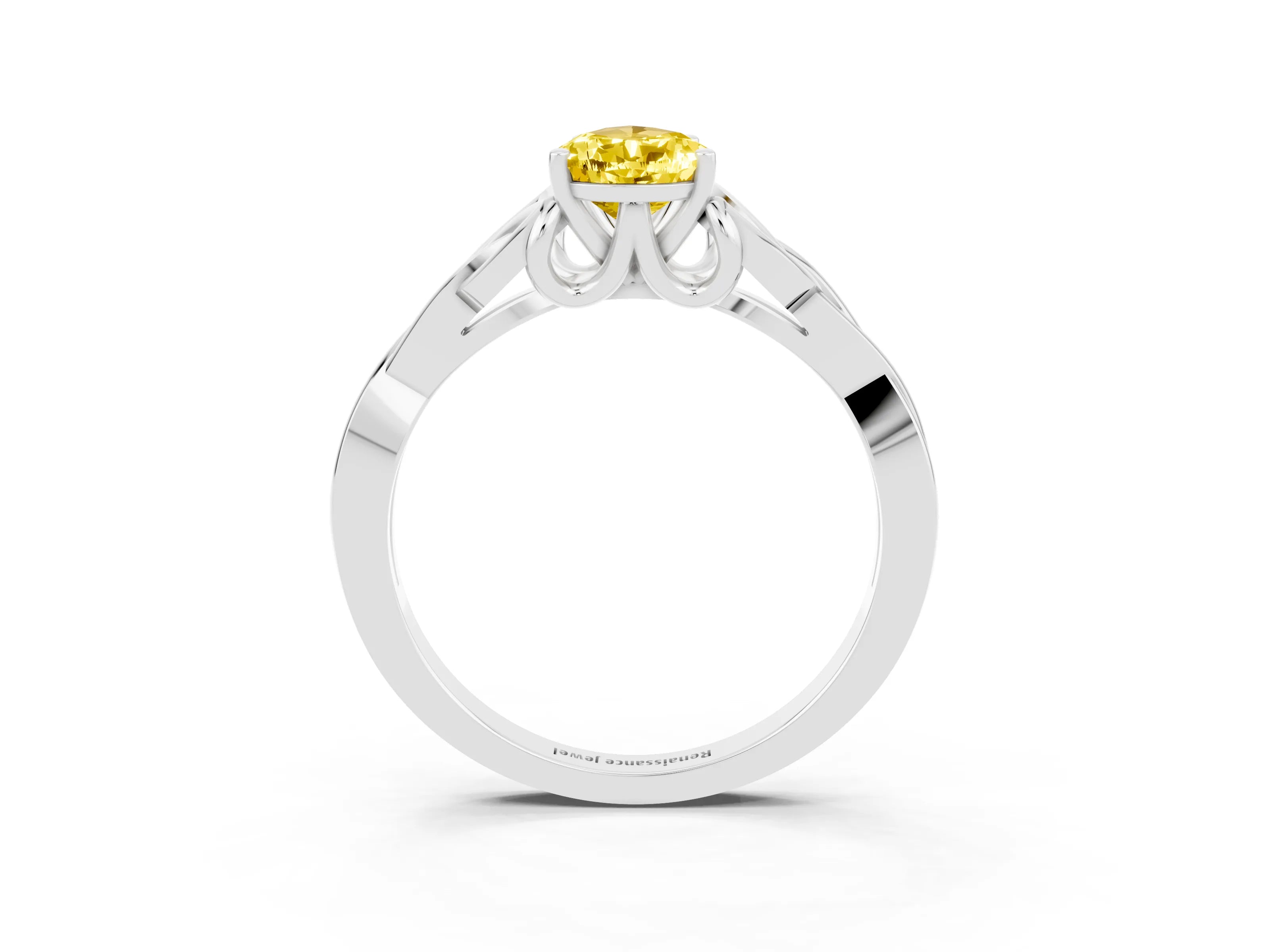 White gold Pear Cut Yellow Sapphire Solitaire Celtic Knot Ring with Four-Prong Setting_39