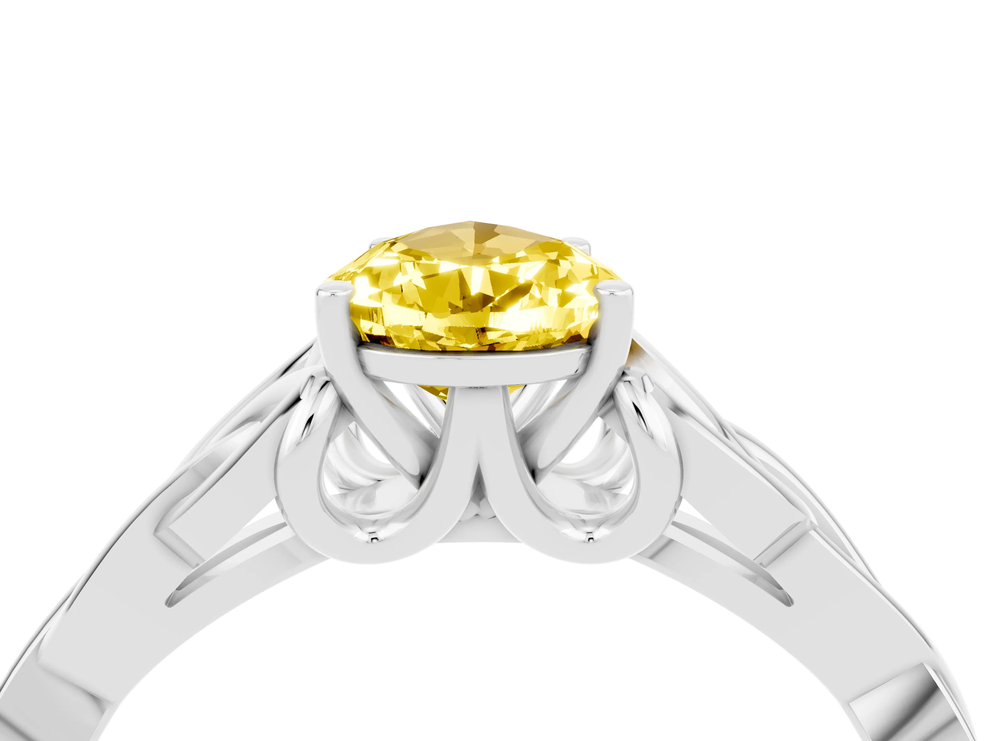 White gold Pear Cut Yellow Sapphire Solitaire Celtic Knot Ring with Four-Prong Setting_40