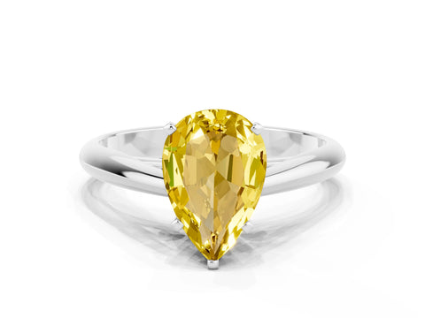 White gold Pear Cut Yellow Sapphire Solitaire Engagement Ring with Cathedral Setting and Four-Prong Mount_12