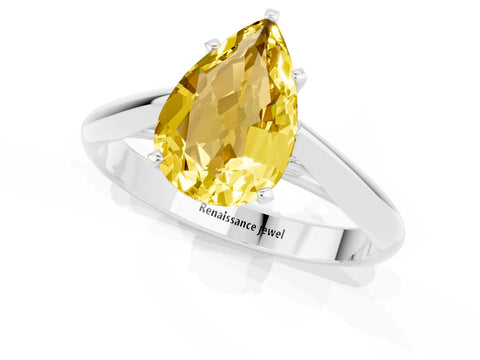 White gold Pear Cut Yellow Sapphire Solitaire Engagement Ring with Cathedral Setting and Four-Prong Mount_13