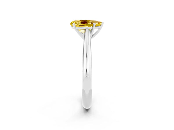 Platinum Pear Cut Yellow Sapphire Solitaire Engagement Ring with Cathedral Setting and Four-Prong Mount