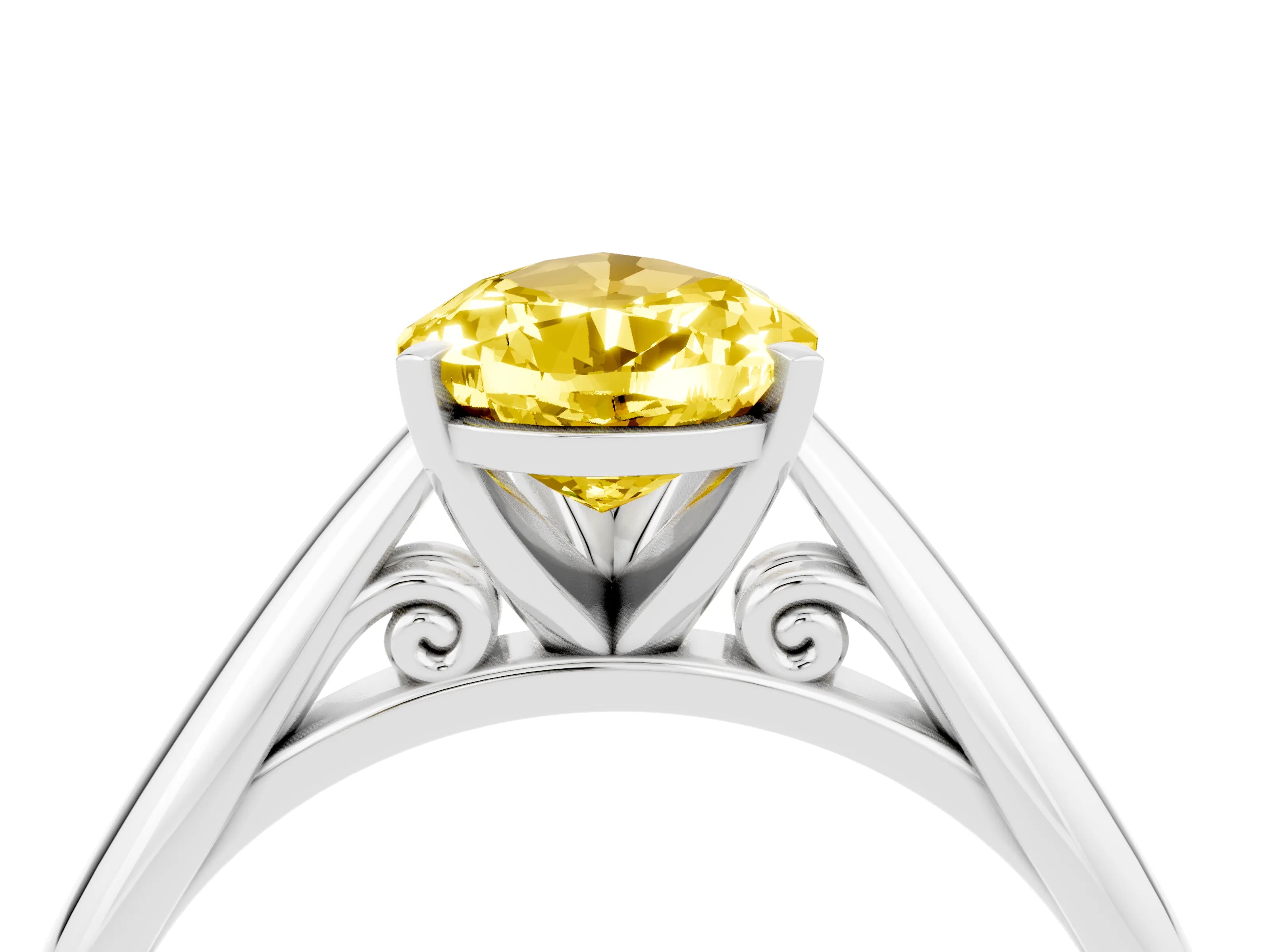 White gold Pear Cut Yellow Sapphire Solitaire Engagement Ring with Cathedral Setting and Four-Prong Mount_16