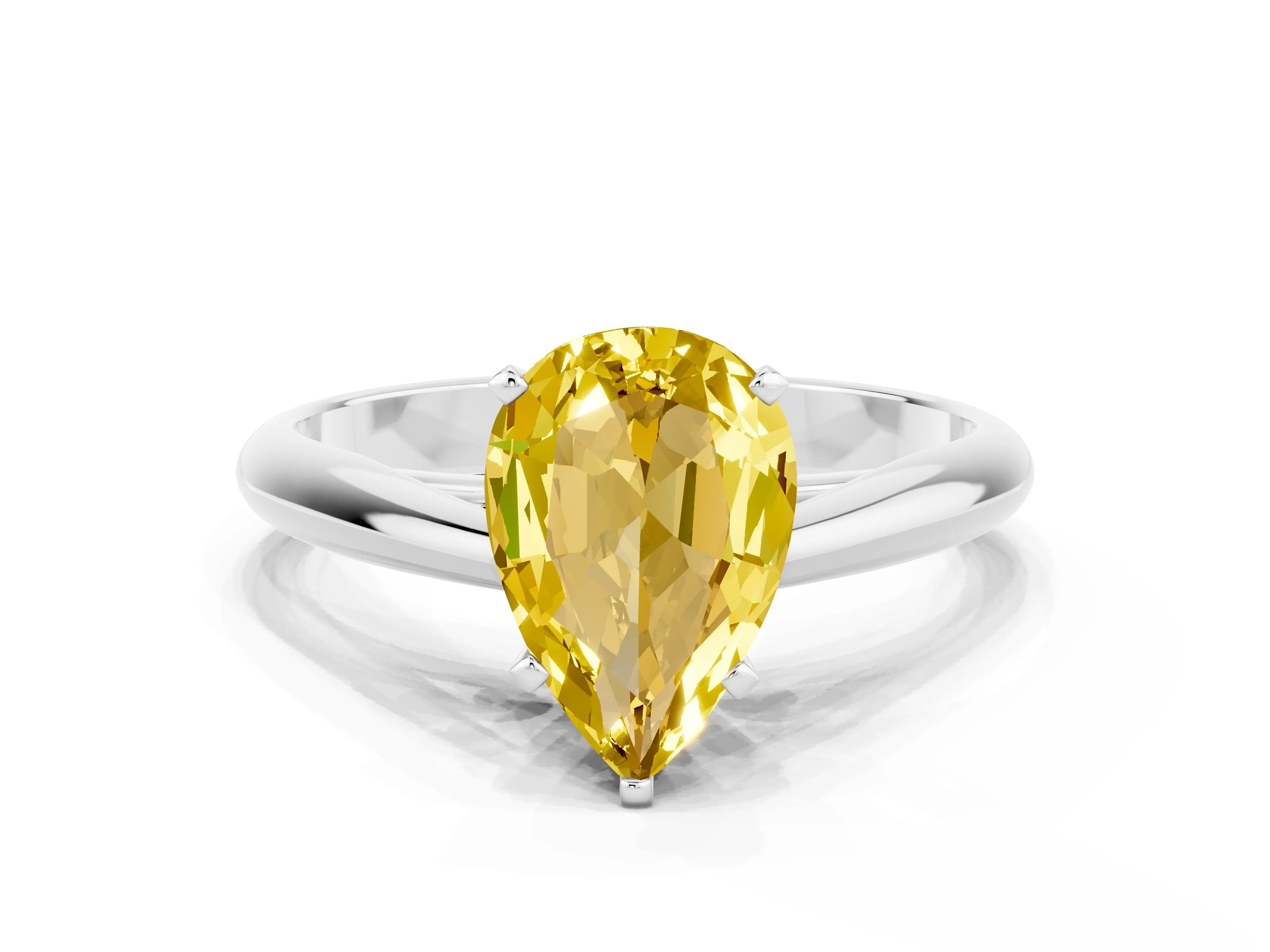 White gold Pear Cut Yellow Sapphire Solitaire Engagement Ring with Cathedral Setting and Four-Prong Mount_24